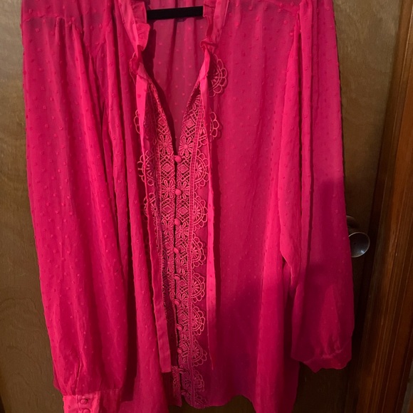 torrid Tops - torrid Hot Pink Button-Down Blouse with Lace Trim
